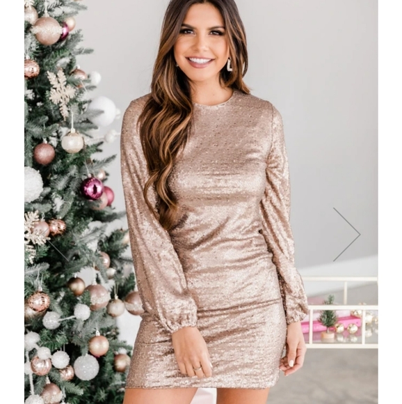 Graceful Simplicity Gold Sequin Dress - Picture 2 of 7